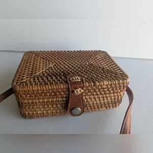 Woven Rattan Box Bag with Leather Strap